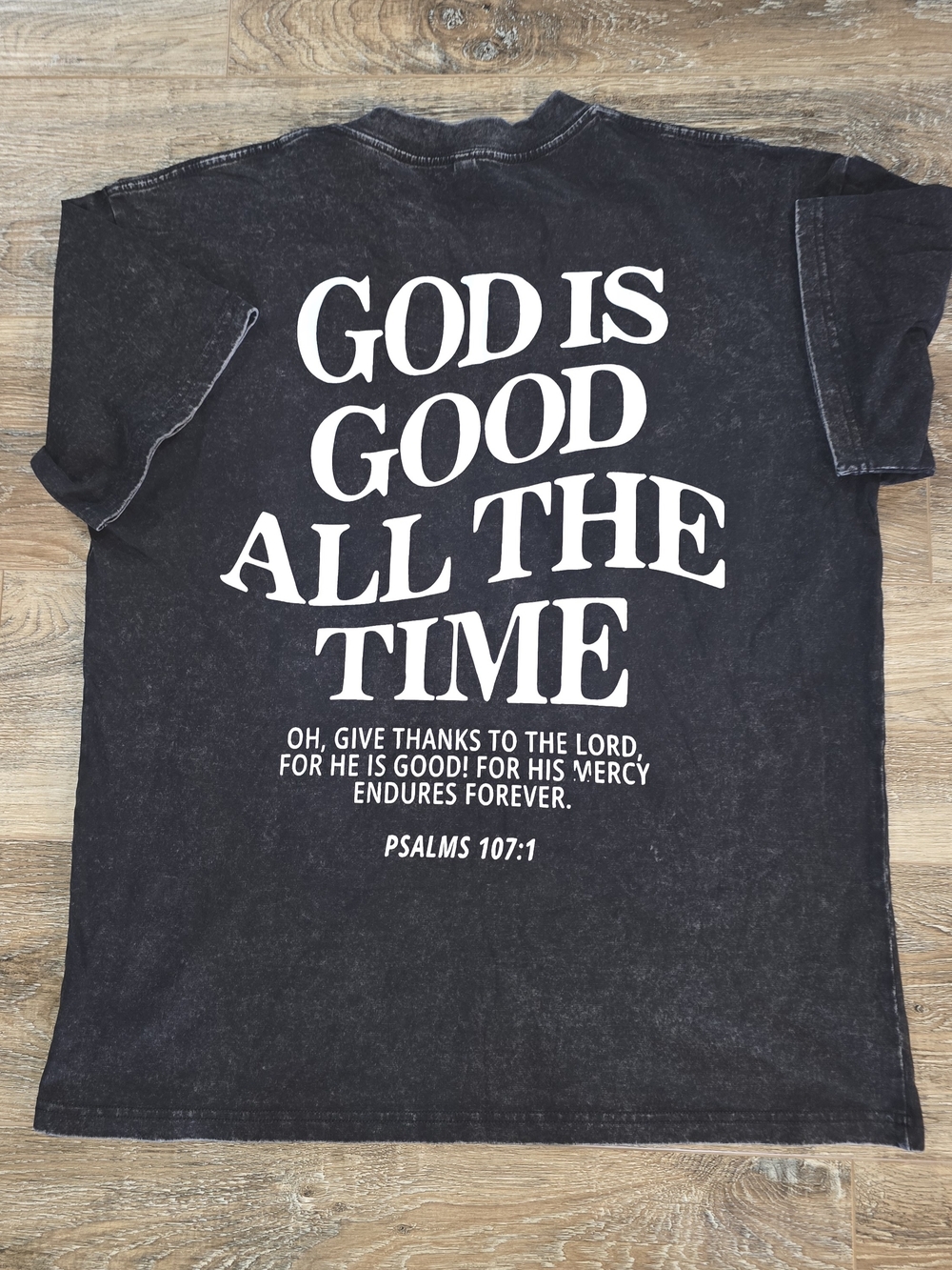 God Is Good All The Time Graphic Tee - Black White Print Acid Wash Oversized S